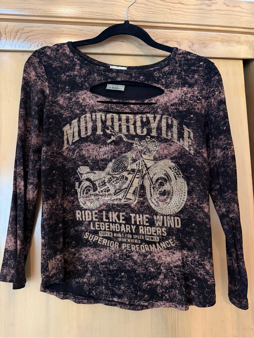 Vocal Black and Rust Acid-Wash Motorcycle Graphic Long Sleeve Tee